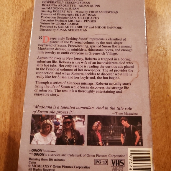 Desperately Seeking Susan 1985 VHS Madonna Rosanna Arquette - Picture 3 of 3